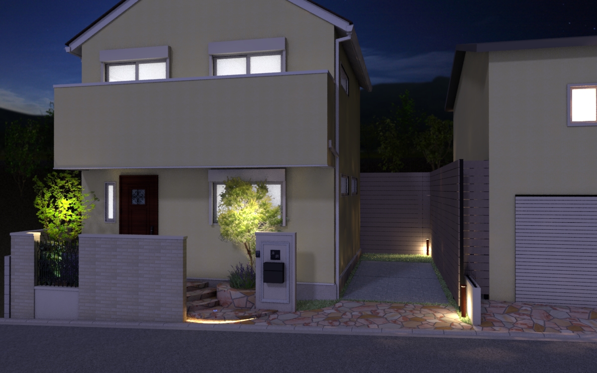 RIKCAD外構パース制作事例 CAD2 夜景