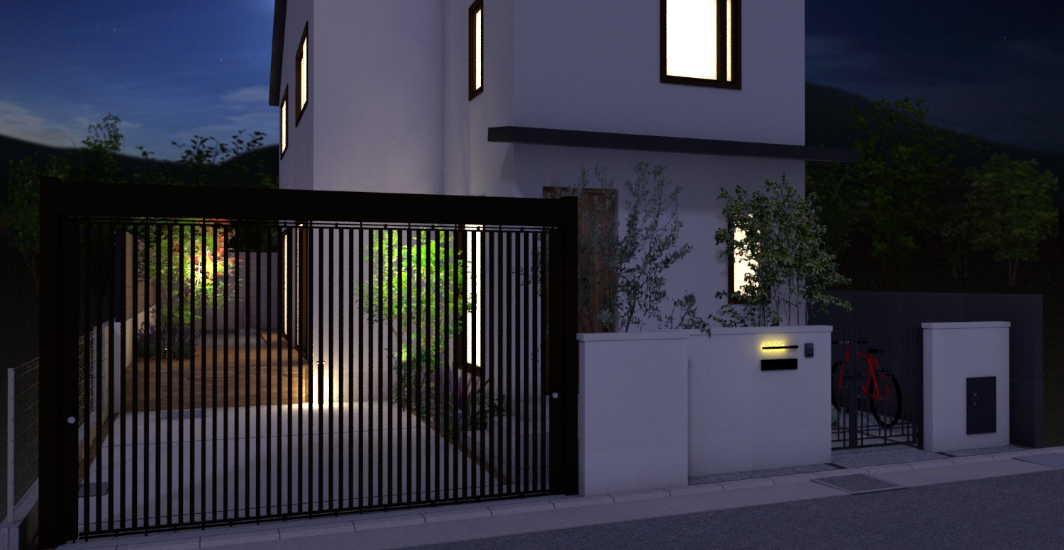 RIKCAD外構パース制作事例 CAD4 夜景
