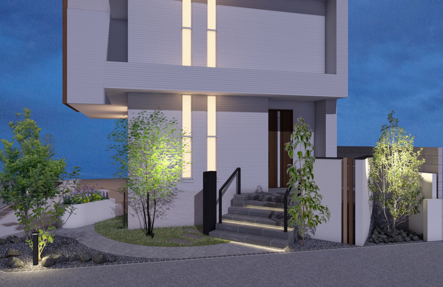 RIKCAD外構パース制作事例 CAD9 夜景